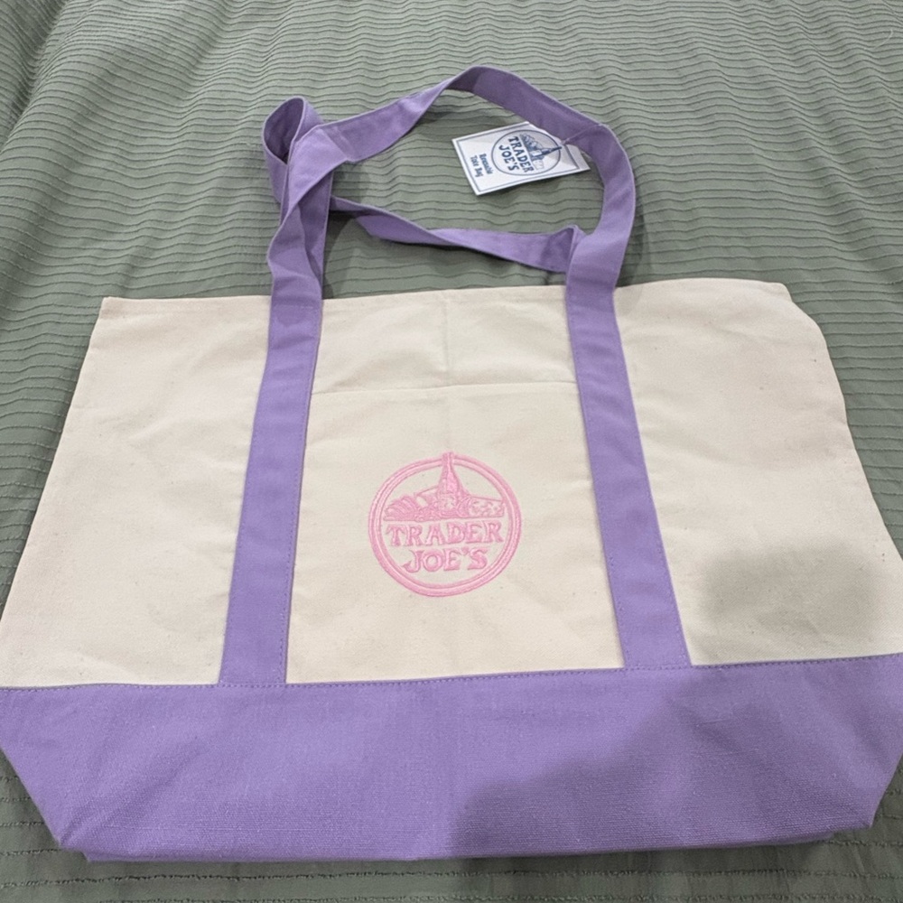 Cream and Lavender Canvas Tote Bag